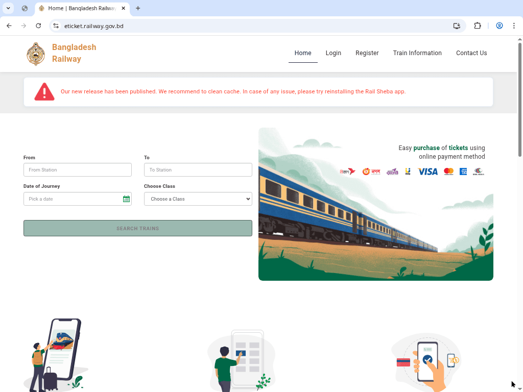 Bangladesh Railway e‑ticket homepage