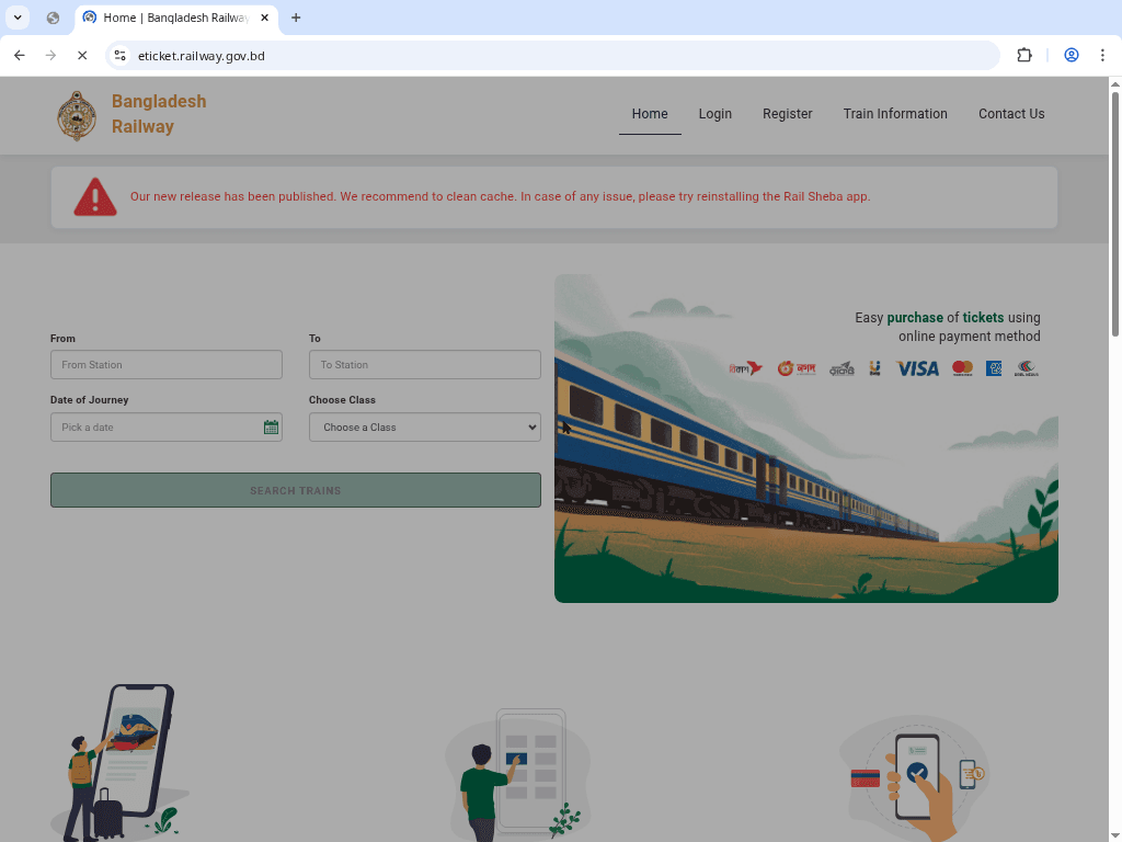Bangladesh Railway e-ticket homepage