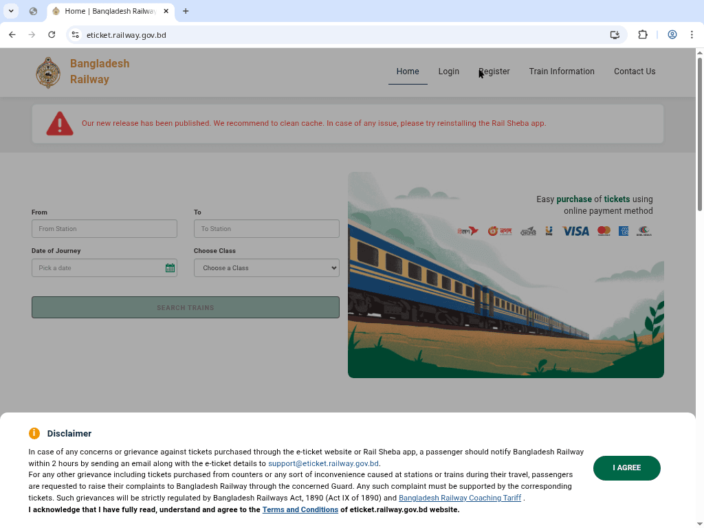 Bangladesh Railway e-ticket Disclaimer